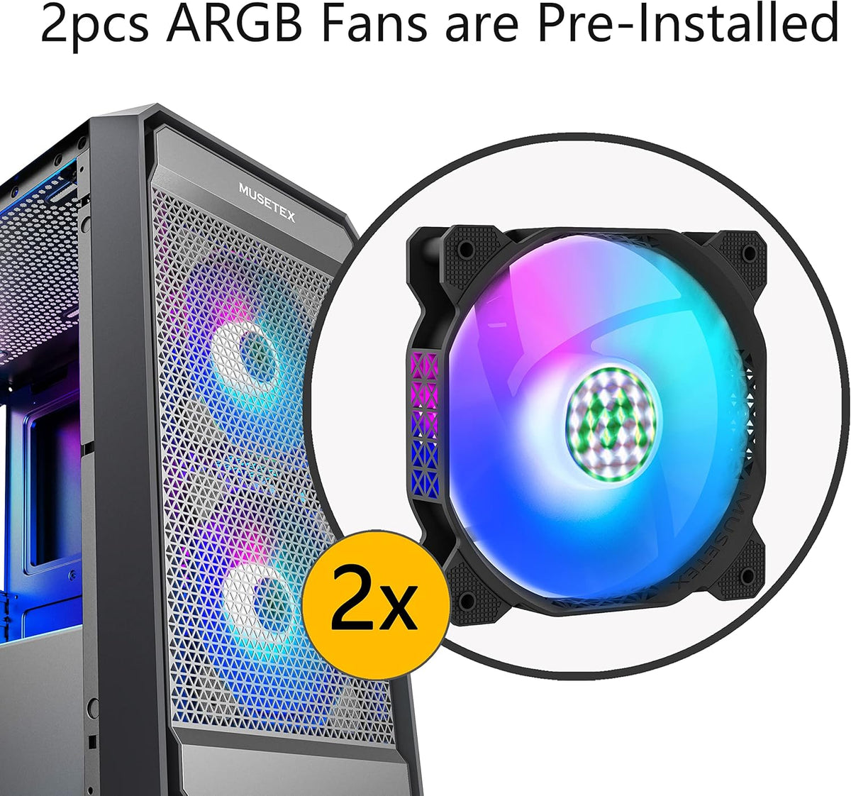 Matx PC Case with 2pcs ARGB Fans Mesh Airflow A518516