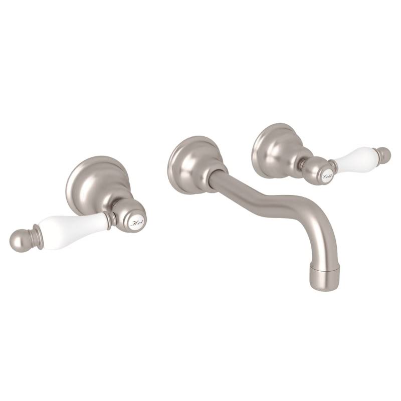 Satin Nickel Wall Mount Widespread Lavatory Faucet V401231