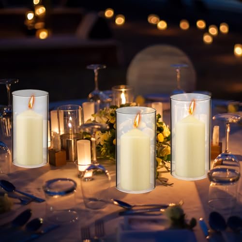 2.5 x 8 Inch Clear Glass Cylinder Candle Holder with Unscented Pillar Candles G7696