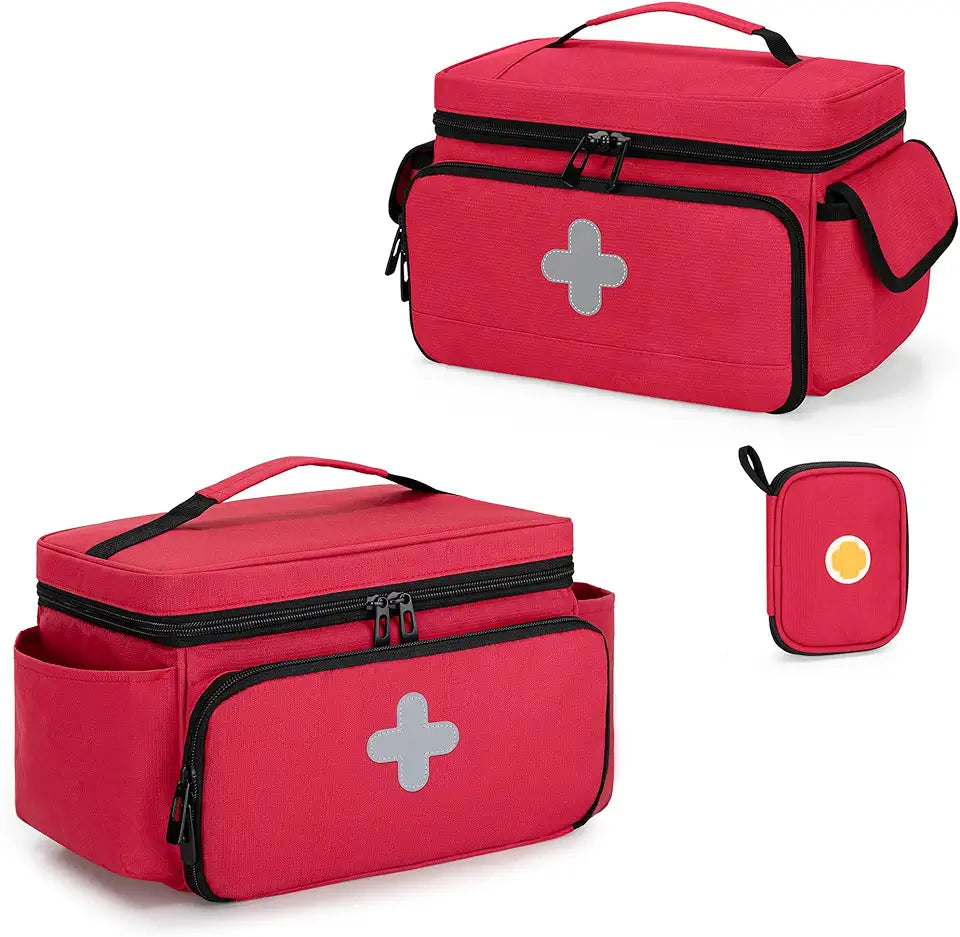 Lockable Pill Bottle Organizer with Zippered Pouches O93742