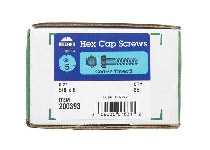 5/8 in. Dia. x 8 in. L Heat Treated Zinc Steel Hex Head Cap Screw 25 Pk A412104