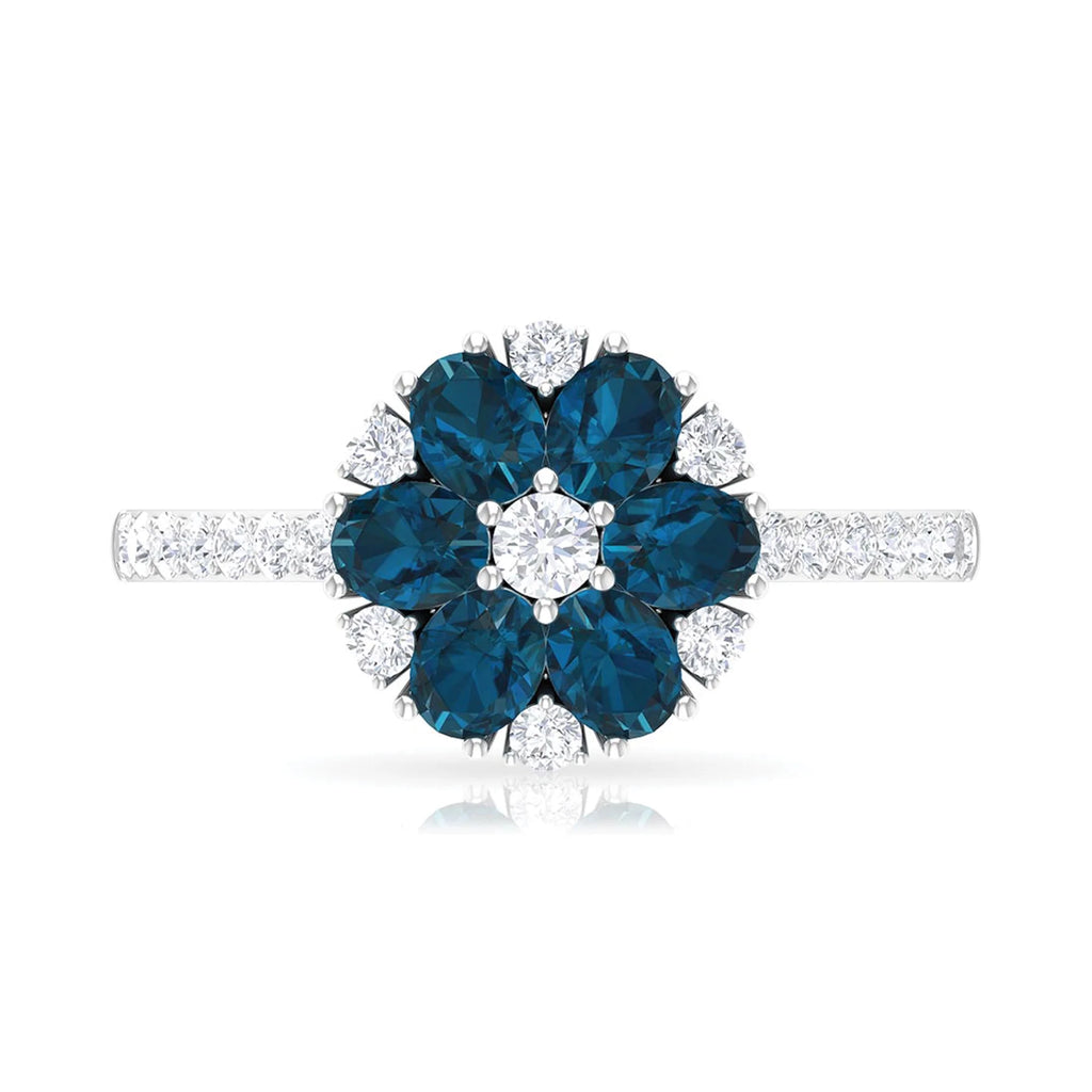 London Blue Topaz Ring with Diamond, 925 Sterling Silver P3344