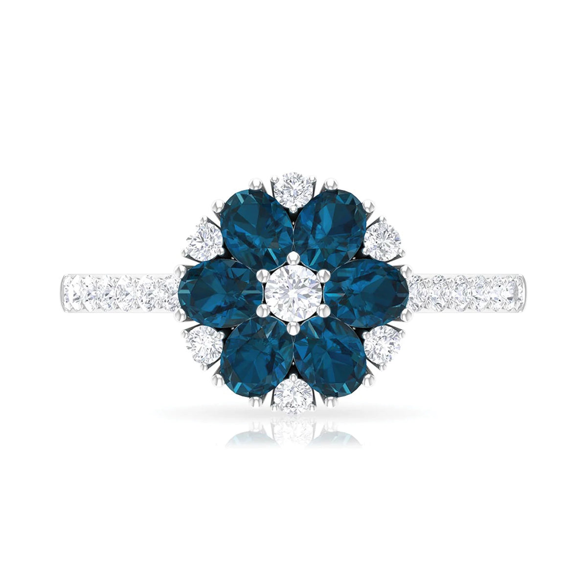 London Blue Topaz Ring with Diamond, 925 Sterling Silver P3344