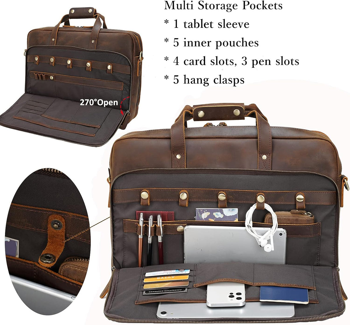 Brown Vintage Leather Laptop Briefcase Bag V621011