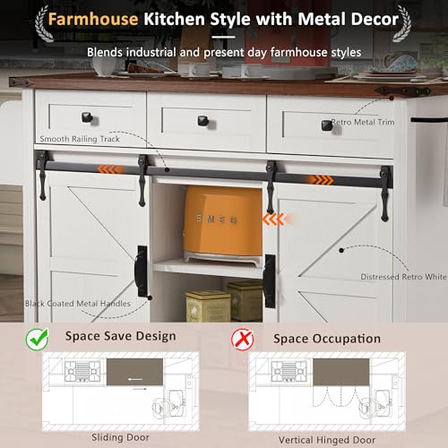 Retro White Kitchen Island on Wheels with Drop Leaf T232