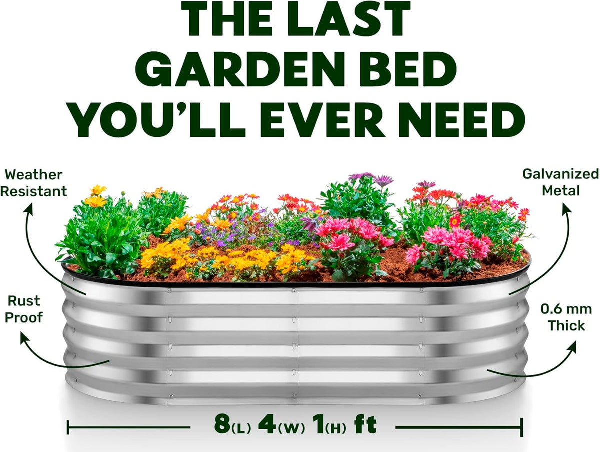 Galvanized Raised Garden Beds Outdoor 8×4×1 ft Metal Garden Box (Silver) E15410