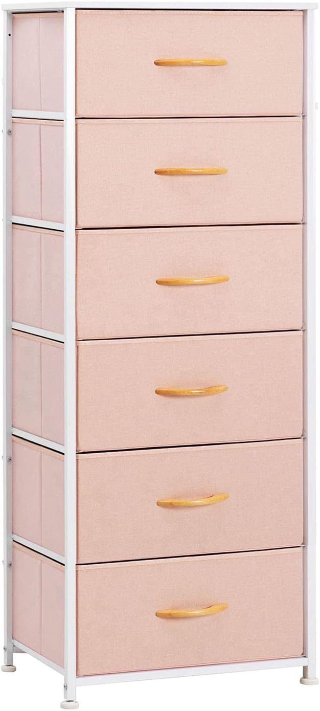 Brown 6 Drawer Fabric Dresser with Metal Frame Z843