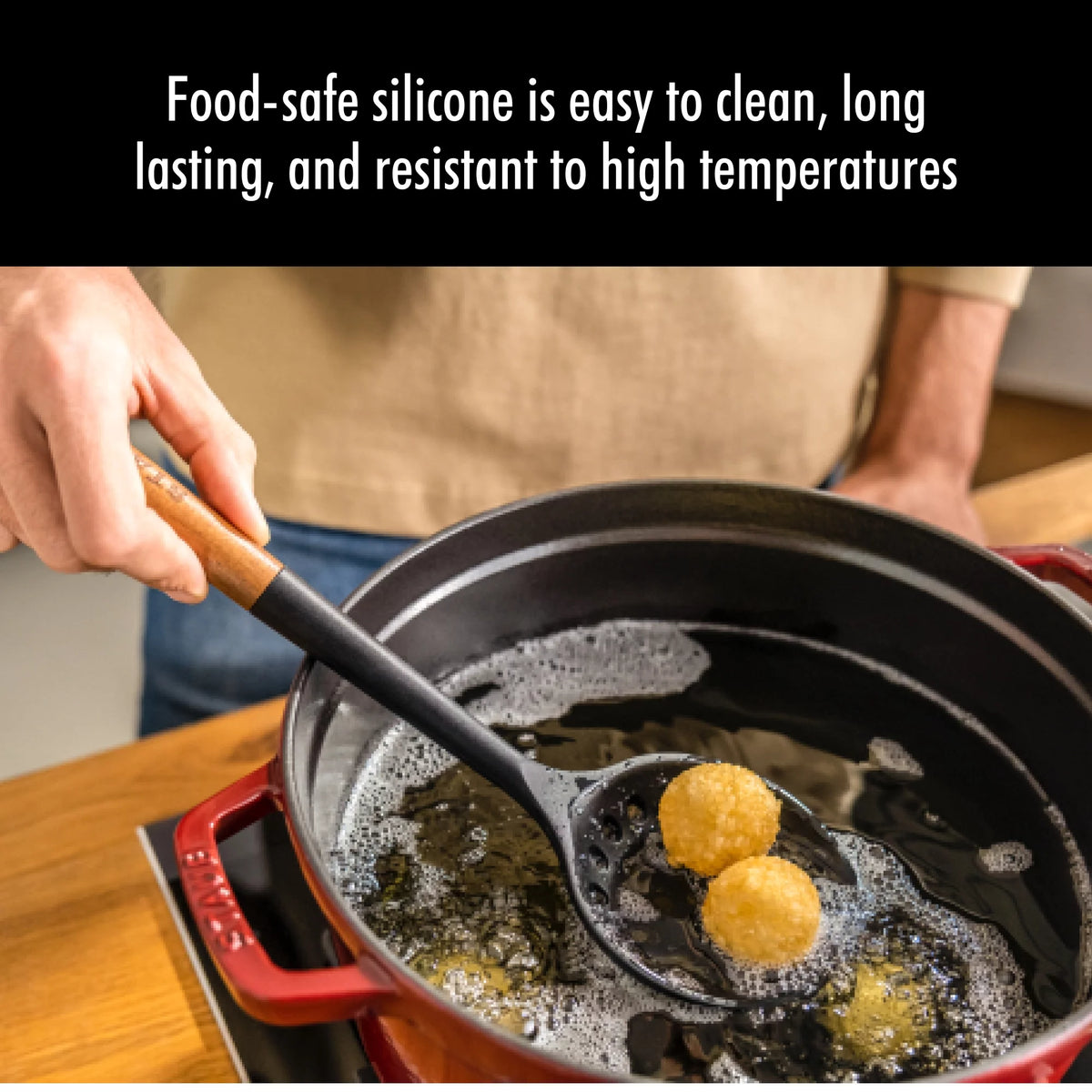 Silicone with Wood Handle Skimming Ladle E9450