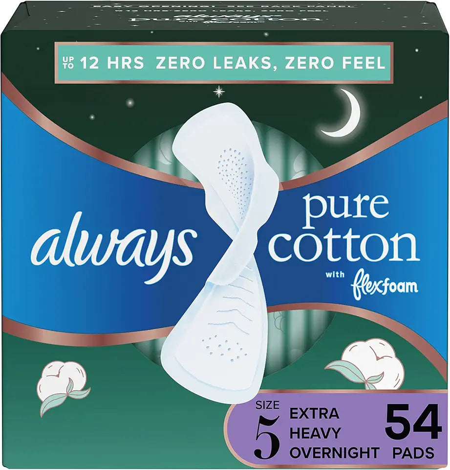 Pure Cotton Flexfoam Pads Size 5 Extra Heavy Overnight with Wings 54 Count D137
