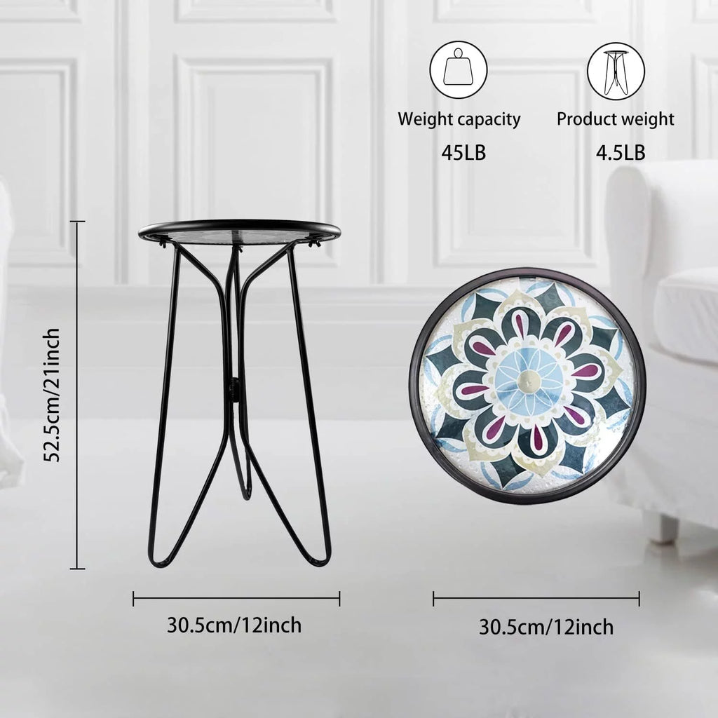 Mosaic Metal Round Glass Table 12x12x22 inch Z462792