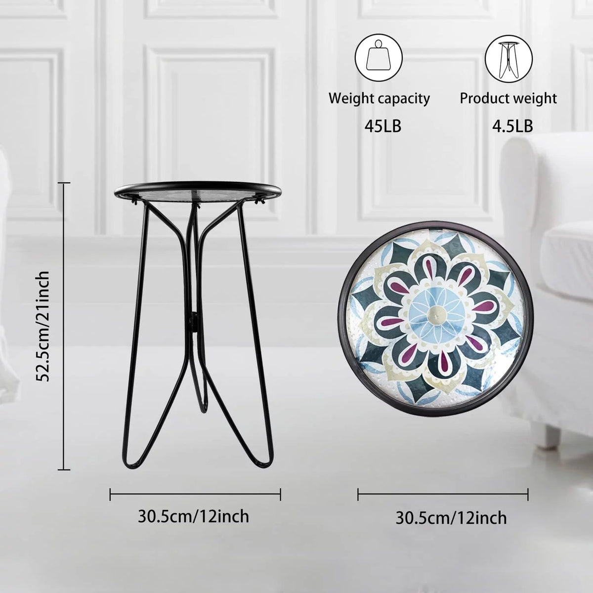 Mosaic Metal Round Glass Table 12x12x22 inch Z462792