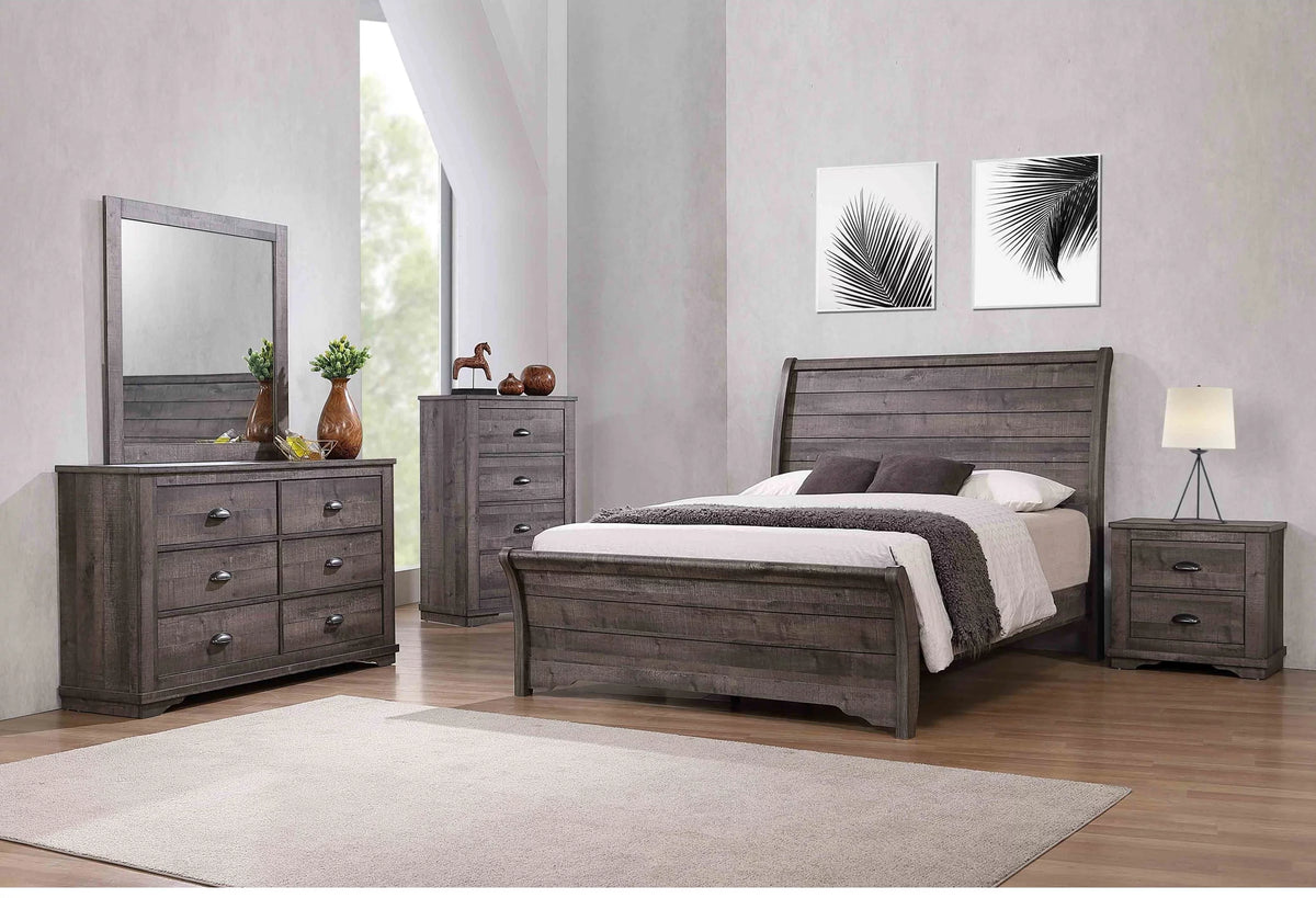 Gray King Size Bed Dresser Mirror Nightstand Set X363144