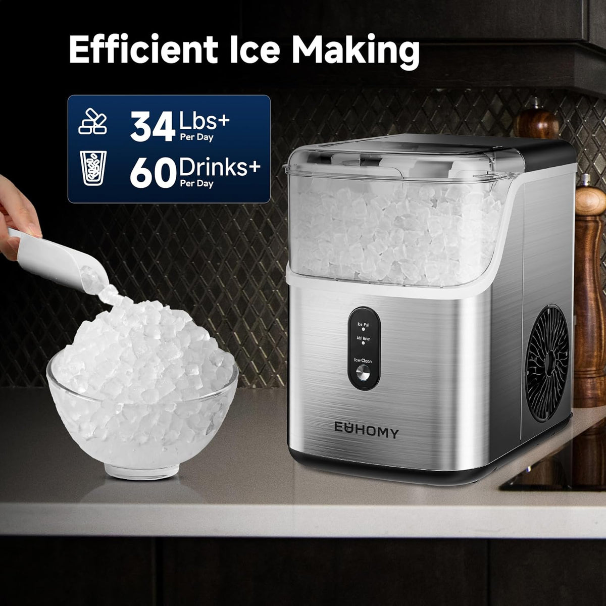 Nugget Ice Maker Machine with 34lbs/24H Self-Cleaning Stainless Steels O428