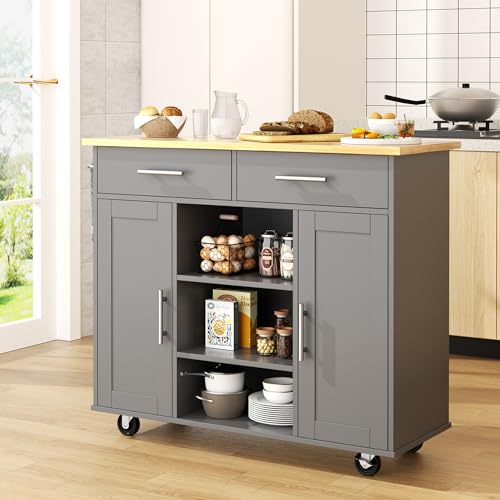White Kitchen Island with Drop Leaf and Storage on Wheels R39872