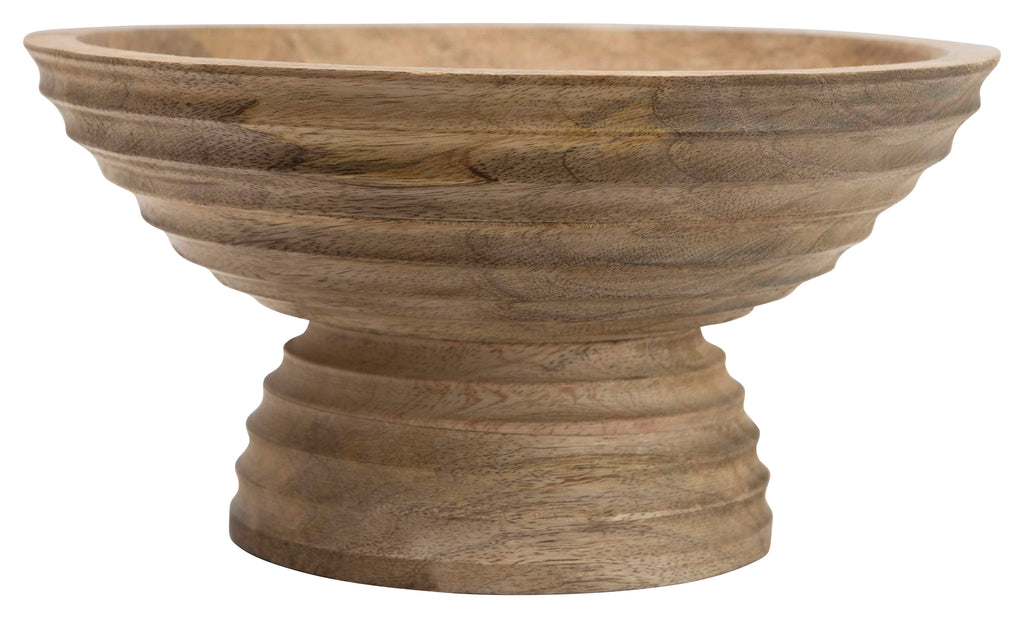 Ridged Mango Wood Footed Bowl V513