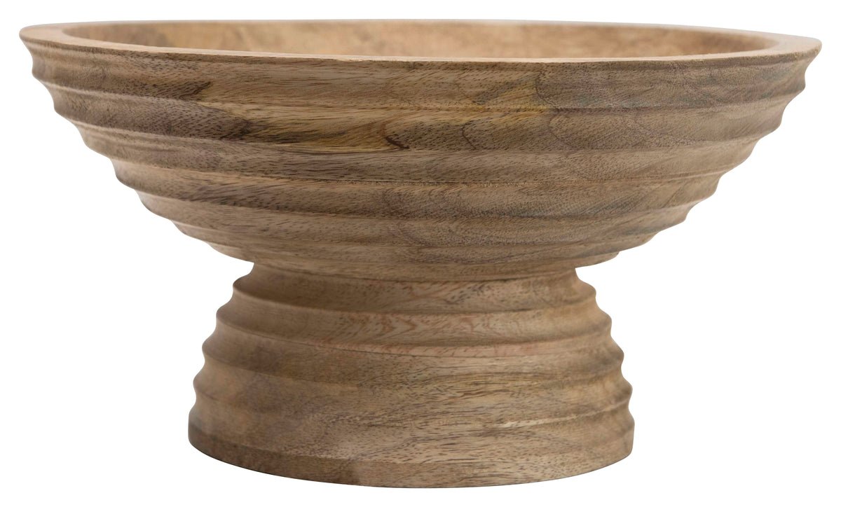 Ridged Mango Wood Footed Bowl V513