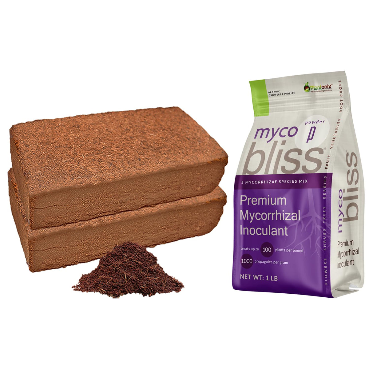 Myco Bliss Powder (1lb) + Coco Coir 650gm Bricks (2-Pack) C858852