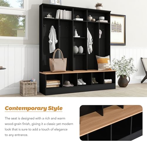 White Hall Tree with Shoe Storage Bench and Coat Rack T120
