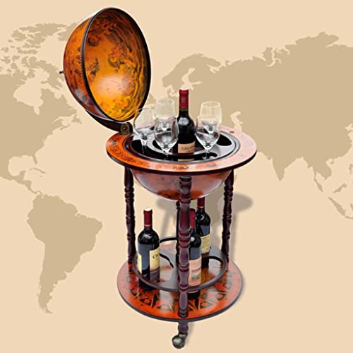 Eucalyptus Wood Globe Bar Cart with Wine Bottle and Glass Holder C62204