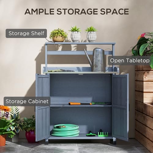 Wooden Potting Bench with Storage Cabinet F715909