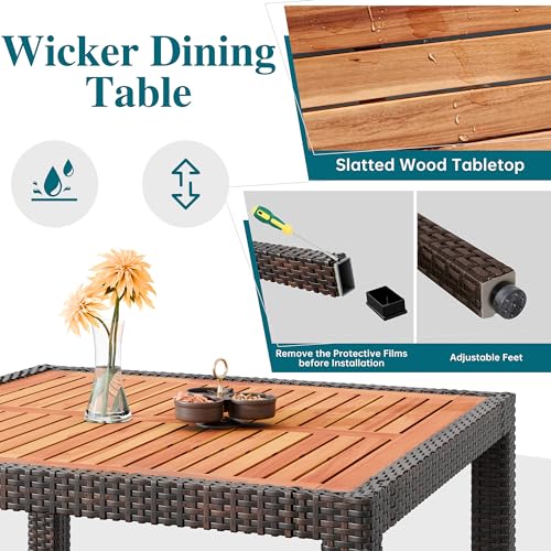 5 Pieces Wicker Patio Dining Set with Wood Table Top X69636
