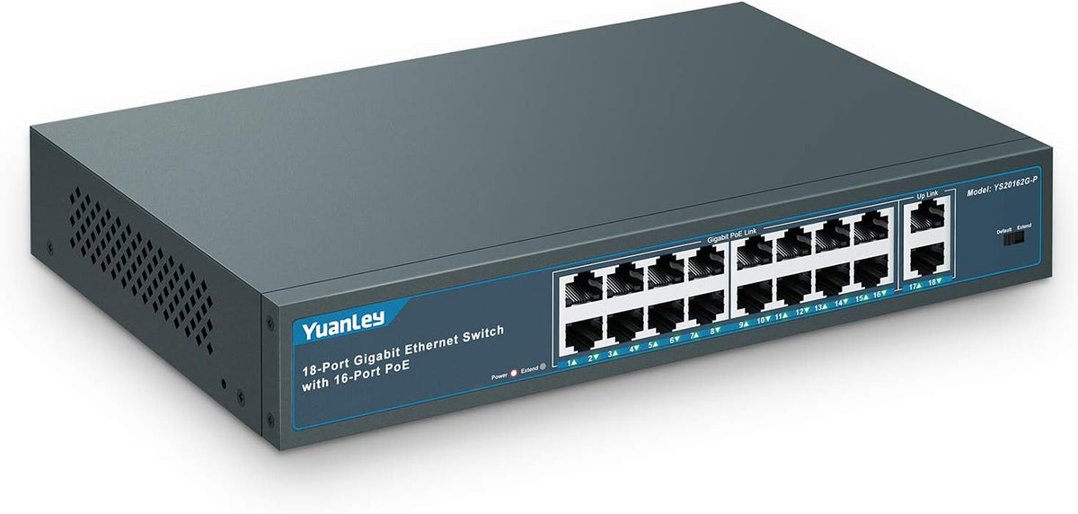 18 Port Gigabit PoE Switch, 250W, Metal Unmanaged Network Switch Q46904