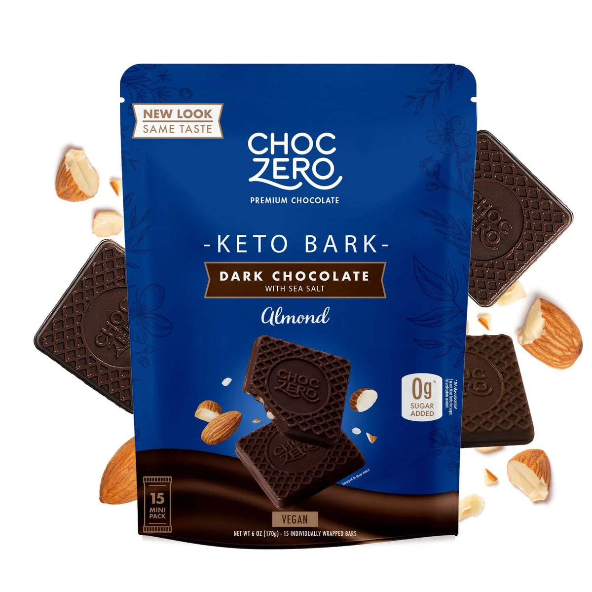 Dark Chocolate Almonds With Sea Salt, Sugar Free, Low Carb, 6 Bars L600870