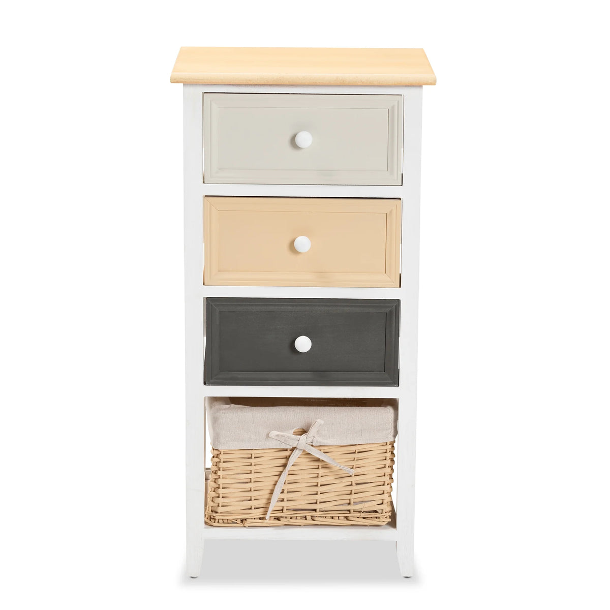 Multi-Colored Wood 3-Drawer Storage Unit with Basket A45917