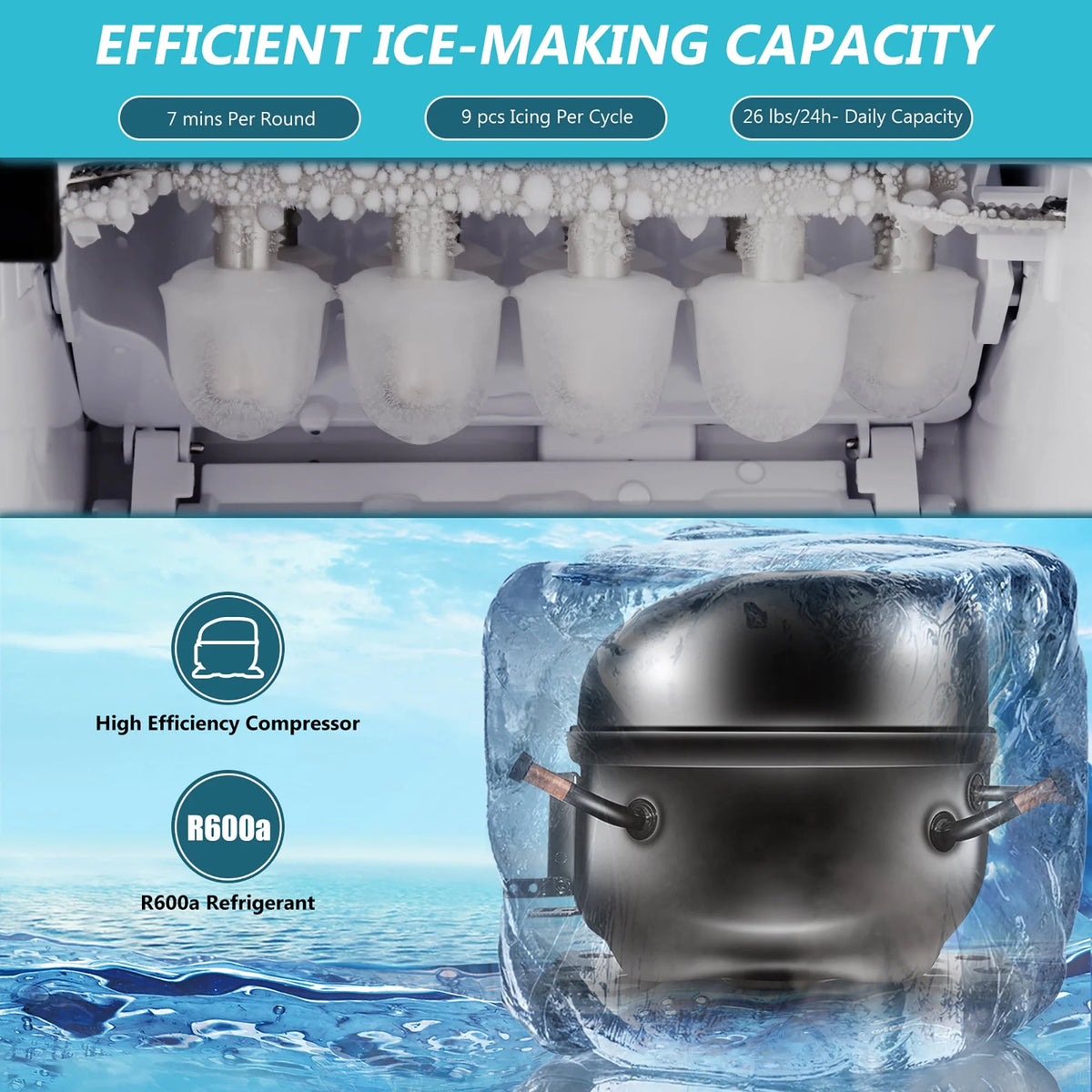 Countertop Ice Maker Machine with Scoop & Basket V359734