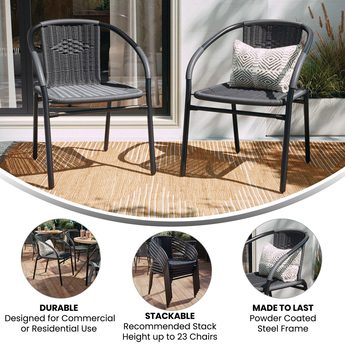 2 Pack Gray Rattan Stack Chair O75145