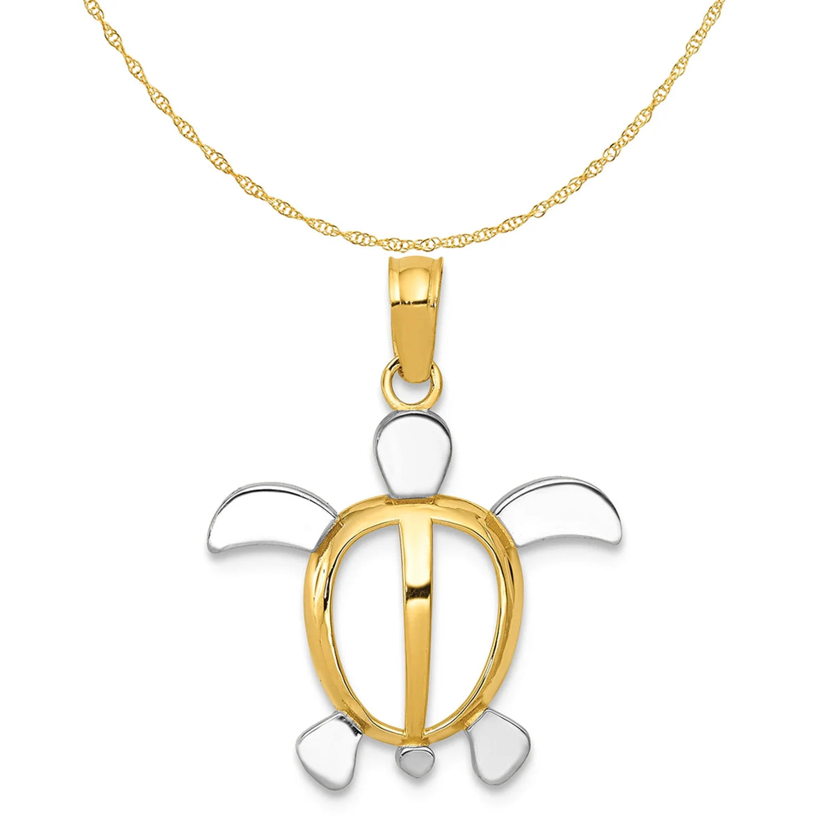 14K Two-Tone Gold Rhodium Plated Sea Turtle Pendant Necklace B496