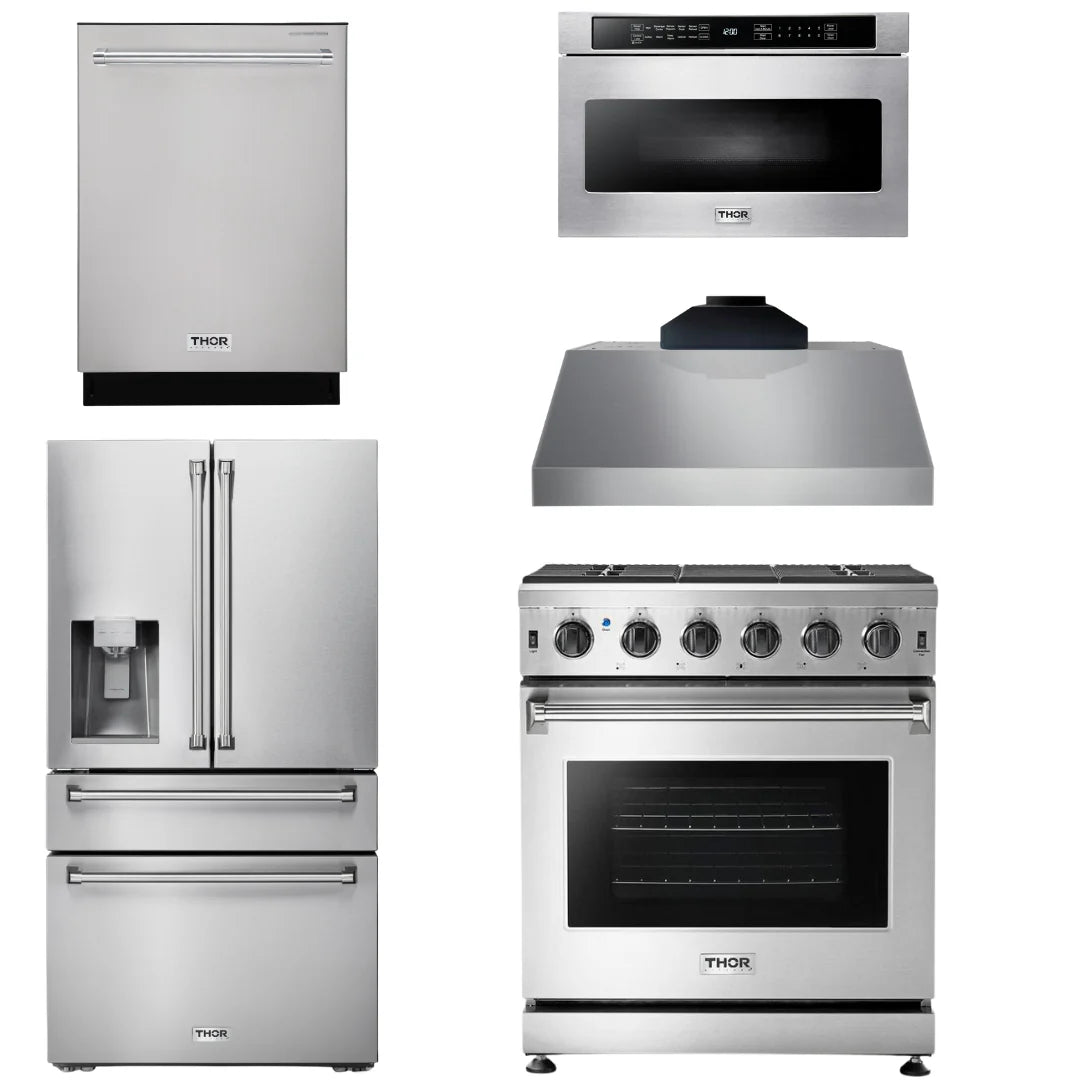 30 Gas Range, Range Hood, Microwave, Refrigerator, Dishwasher S130