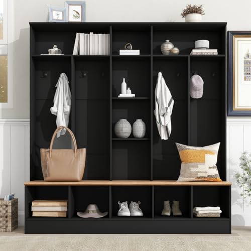 White Hall Tree with Shoe Storage Bench and Coat Rack T120