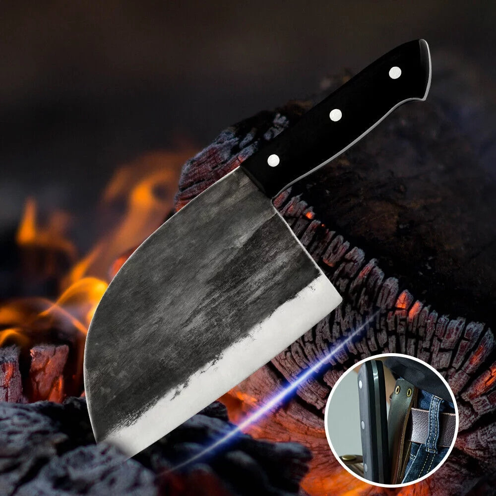 6.5 Inch Forged Chef Butcher Knife with Leather Sheath S38375