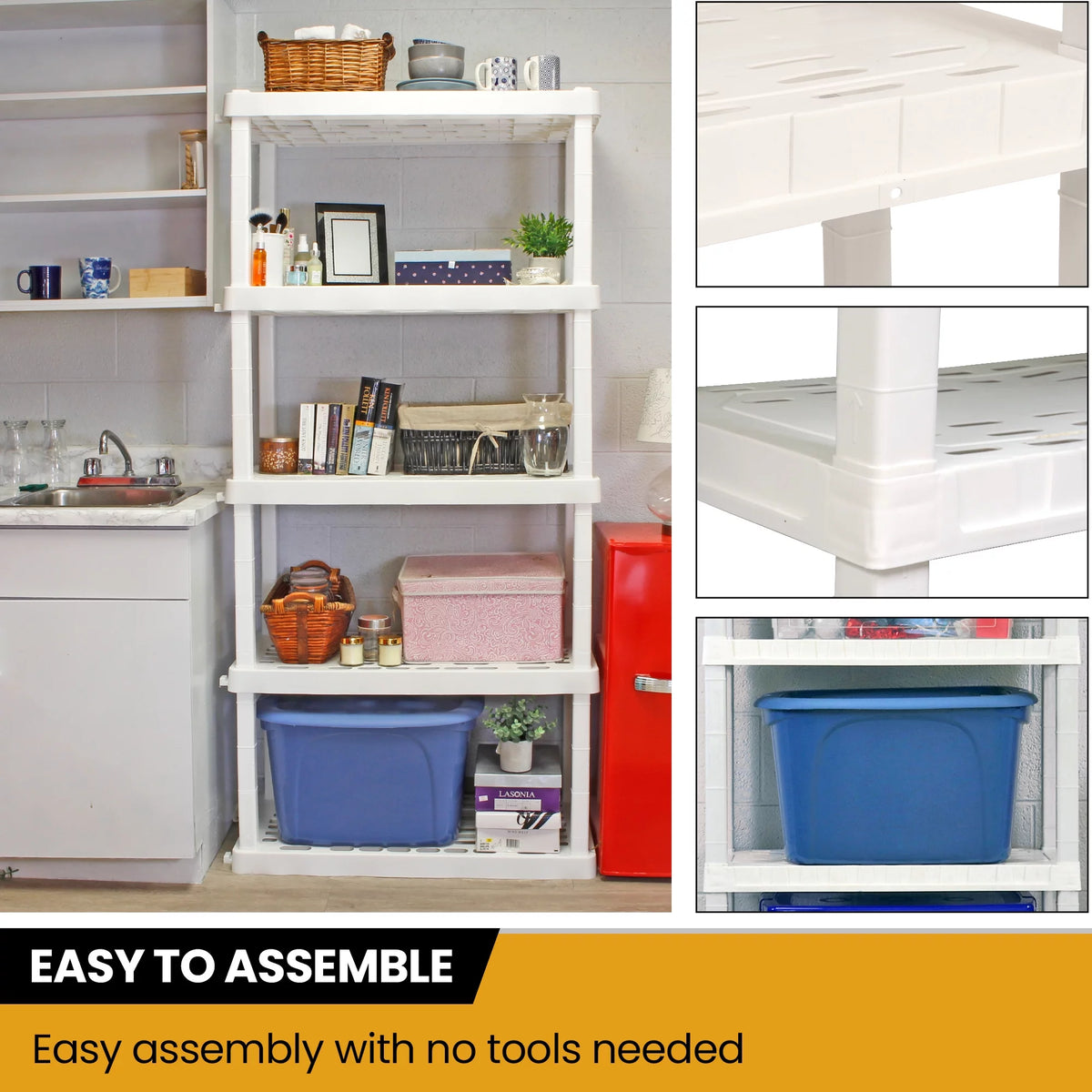5 Shelf Plastic Shelving, 2 Pack, White, 750 lbs Capacity Q769
