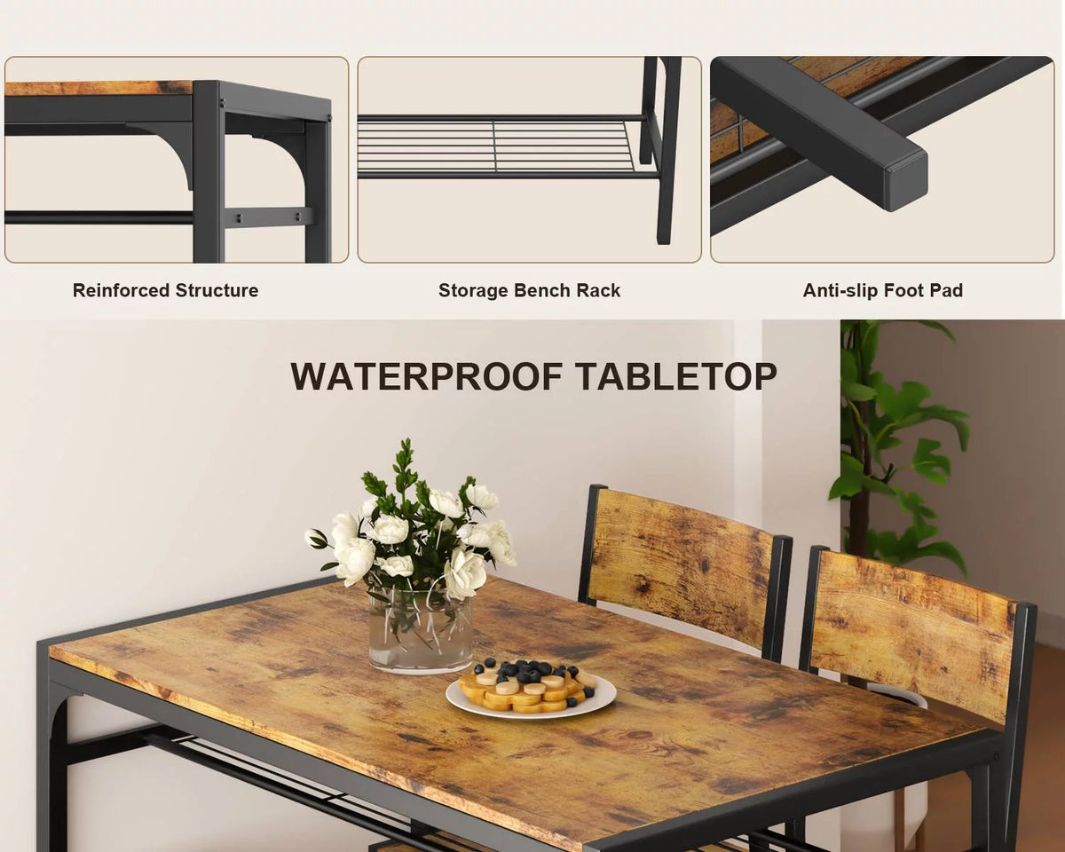 4 Piece Dining Table with 2 Chairs and Bench G53881