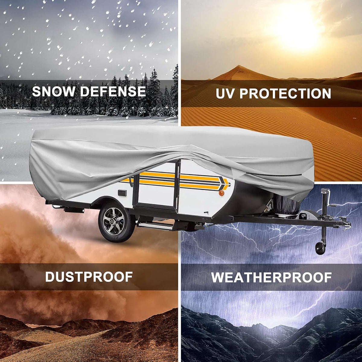 Silver 500D Popup RV Cover for 12 13 14ft Trailers, 87" W 42" H T5624