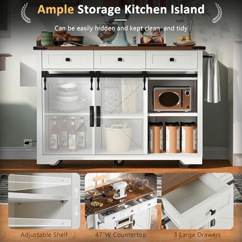 Retro White Kitchen Island on Wheels with Drop Leaf T232