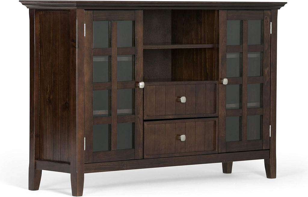 Black Solid Wood TV Media Stand with Storage Shelves and Cabinets N300565