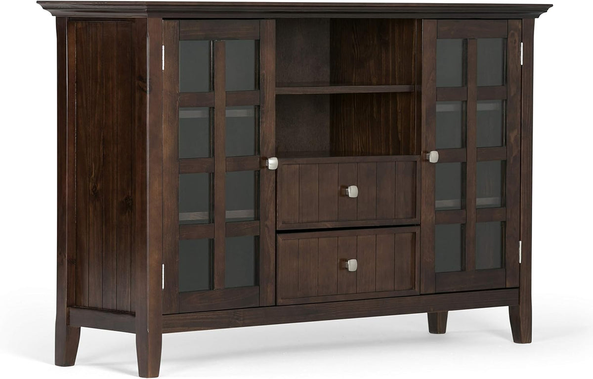 Black Solid Wood TV Media Stand with Storage Shelves and Cabinets N300565