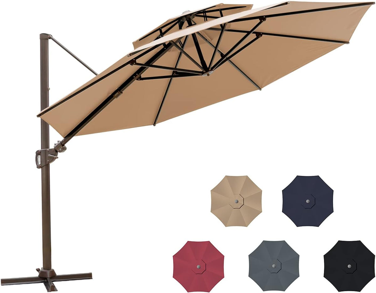 11.5ft Double Top Round Cantilever Umbrella with Cross Base I5495