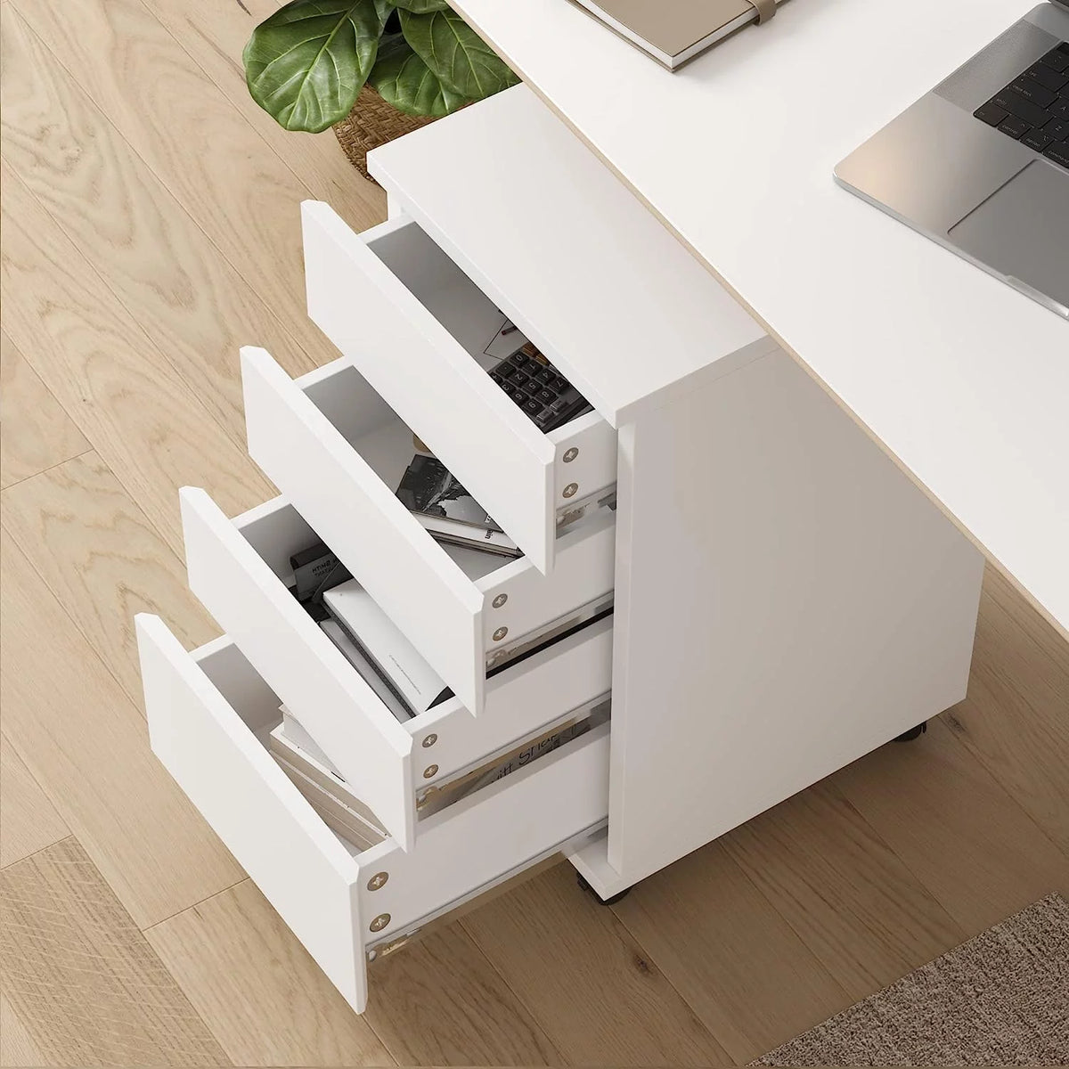 4-Drawer White Mobile File Cabinet F905233
