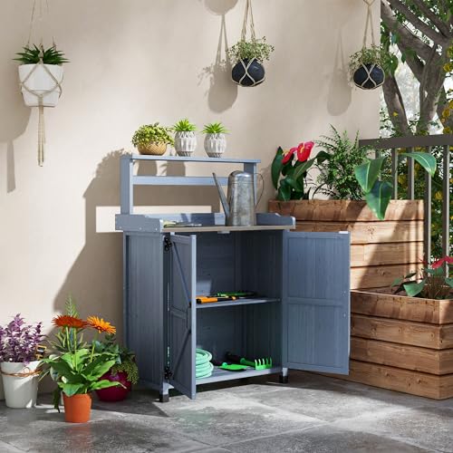 Wooden Potting Bench with Storage Cabinet F715909