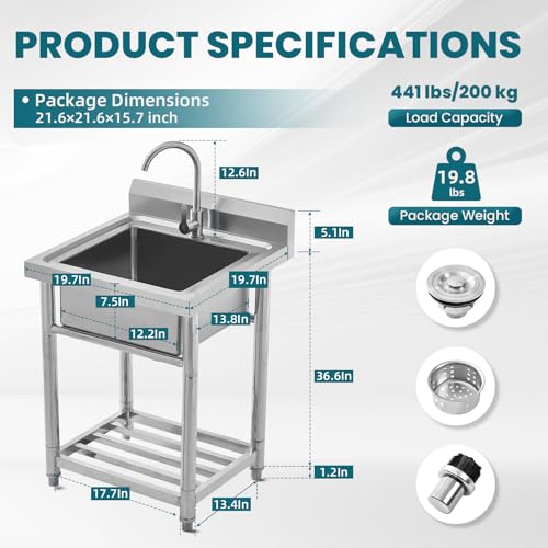 Stainless Steel Single Bowl Utility Sink 20" x 20" M338