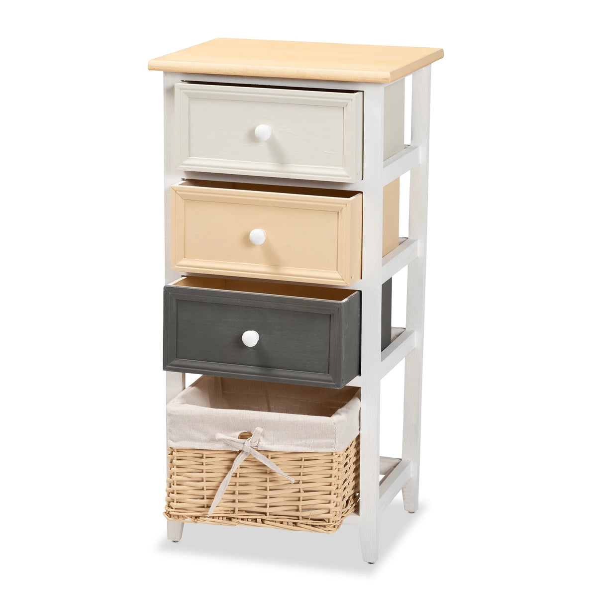 Multi-Colored Wood 3-Drawer Storage Unit with Basket A45917