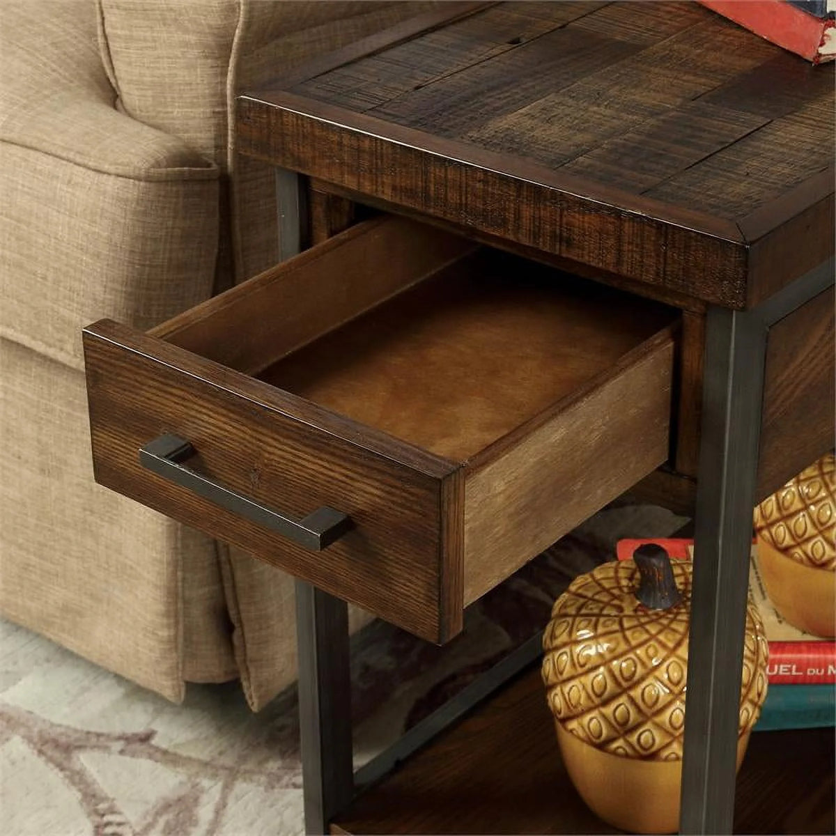Rustic Wood 1-Drawer Side Table H587