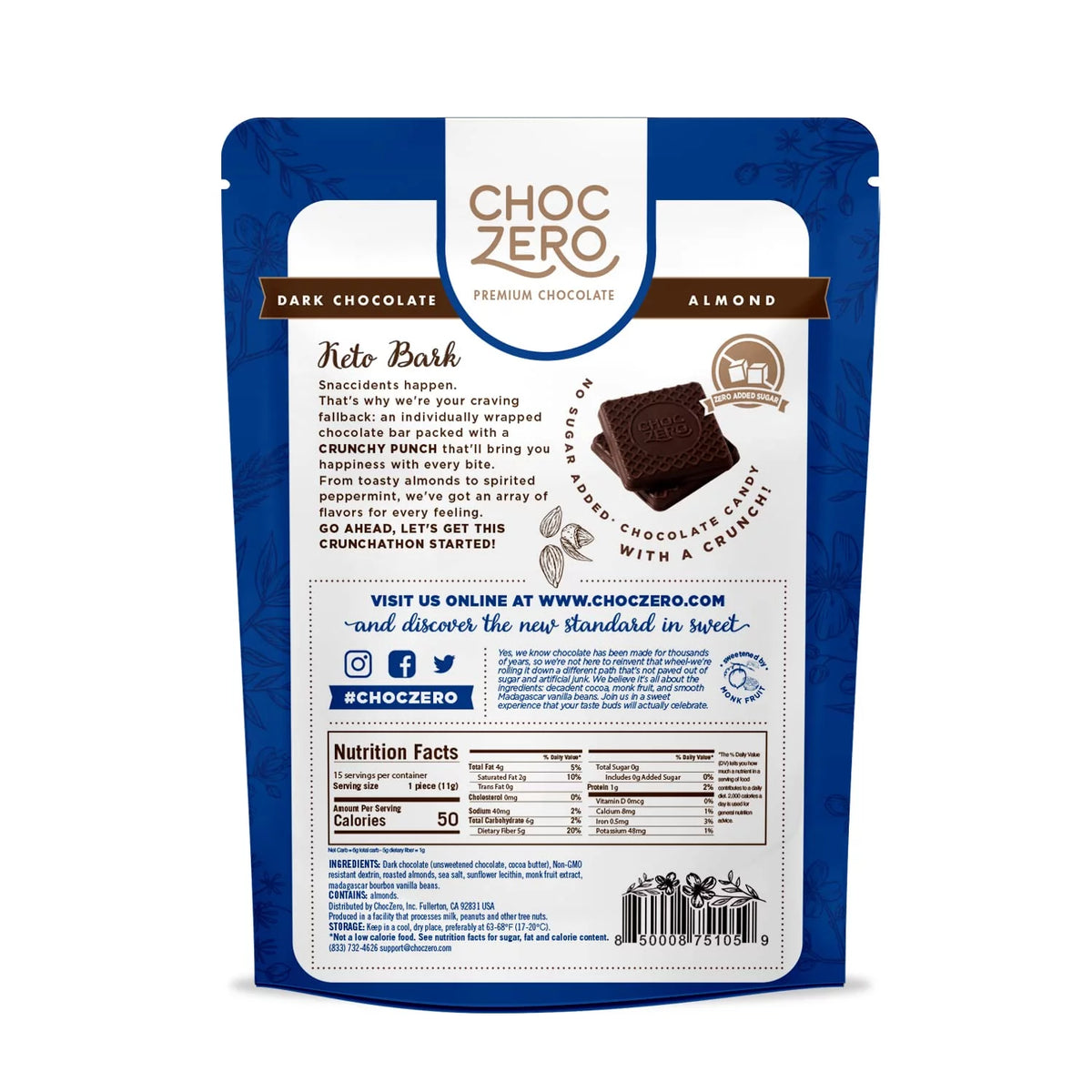 Dark Chocolate Almonds With Sea Salt, Sugar Free, Low Carb, 6 Bars L600870