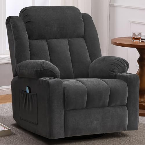 Overstuffed Manual Recliner Chair with Massage and Heat, Lime Gray B738