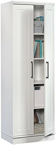 White Storage Cabinet with Door and Shelves L674