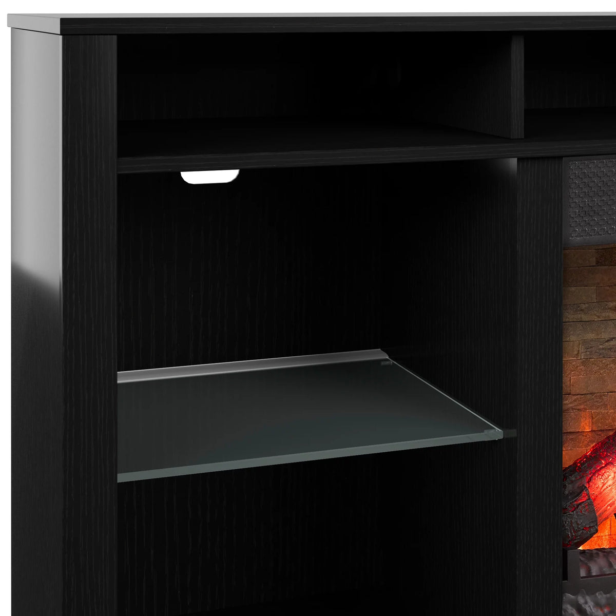 Black TV Stand with Electric Fireplace O172006